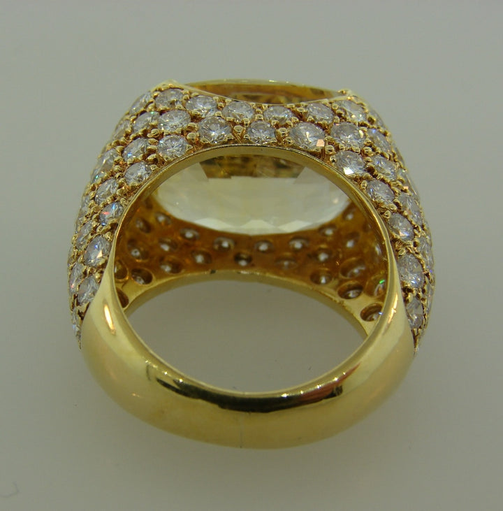 Vintage Van Cleef & Arpels 18k Gold Bombe Ring Yellow Sapphire Diamond