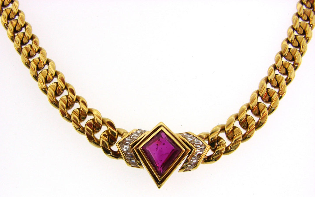 Bvlgari Ruby Diamond Gold Necklace, 1970s Bulgari