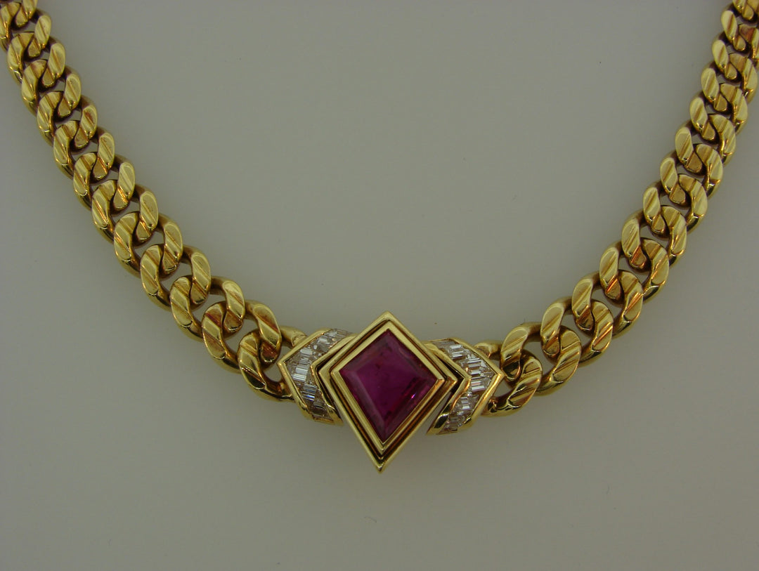 Bvlgari Ruby Diamond Gold Necklace, 1970s Bulgari