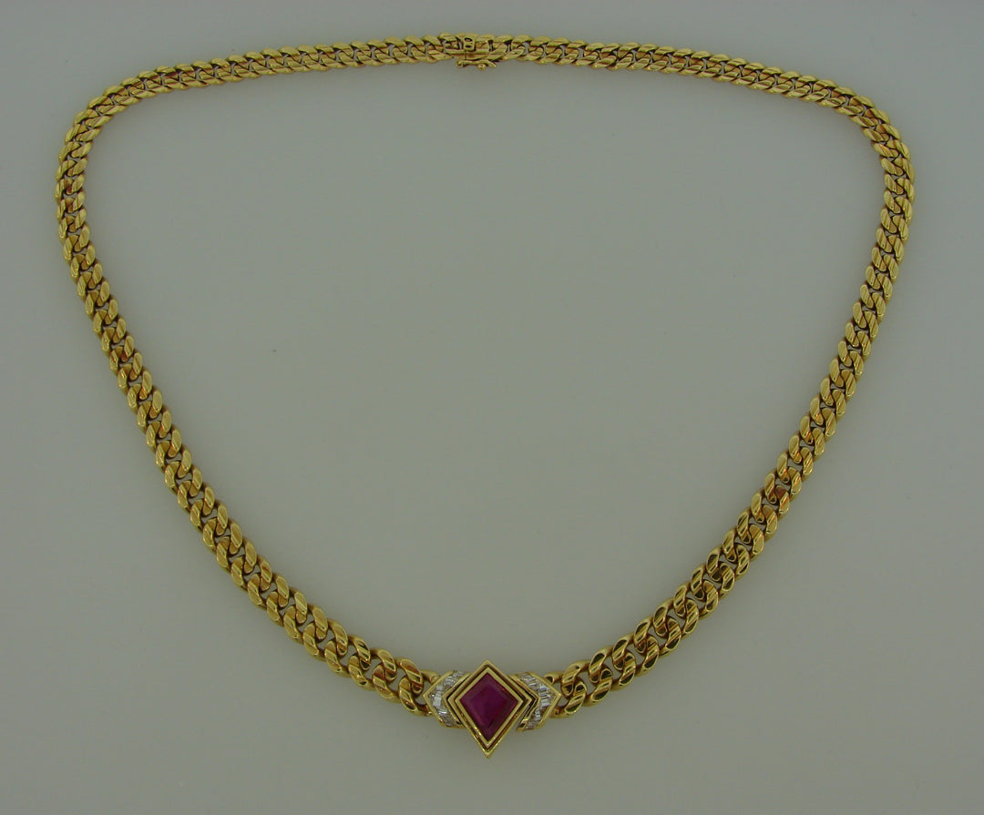 Bvlgari Ruby Diamond Gold Necklace, 1970s Bulgari