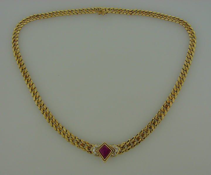 Bvlgari Ruby Diamond Gold Necklace, 1970s Bulgari