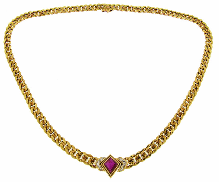 Bvlgari Ruby Diamond Gold Necklace, 1970s Bulgari