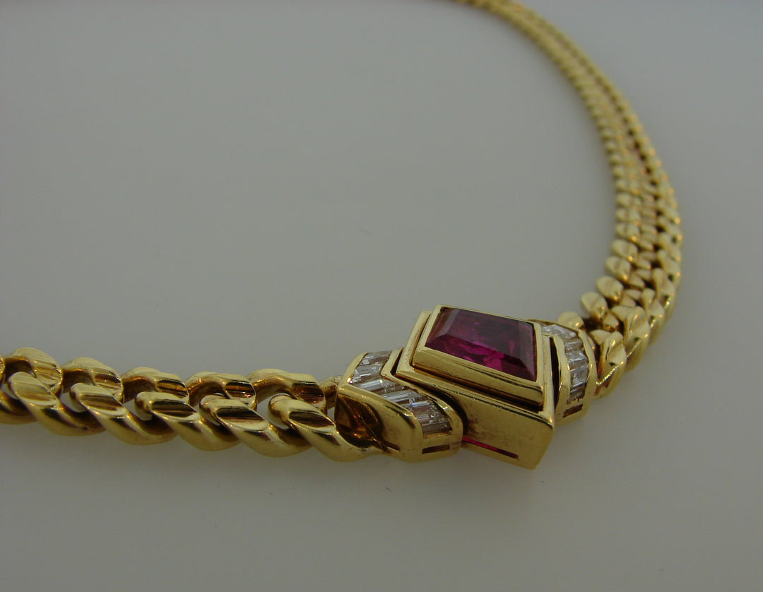 Bvlgari Ruby Diamond Gold Necklace, 1970s Bulgari