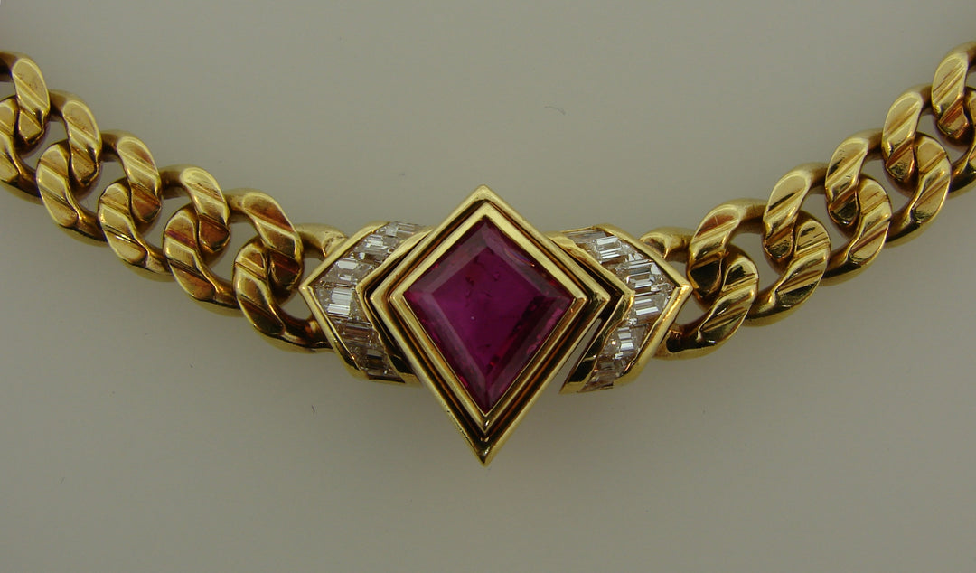 Bvlgari Ruby Diamond Gold Necklace, 1970s Bulgari