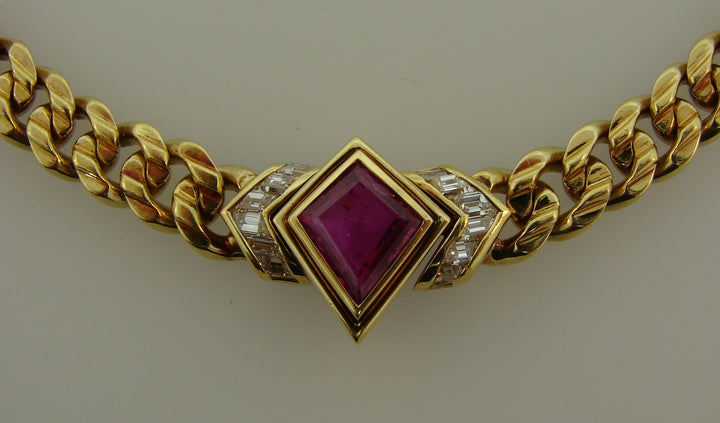 Bvlgari Ruby Diamond Gold Necklace, 1970s Bulgari