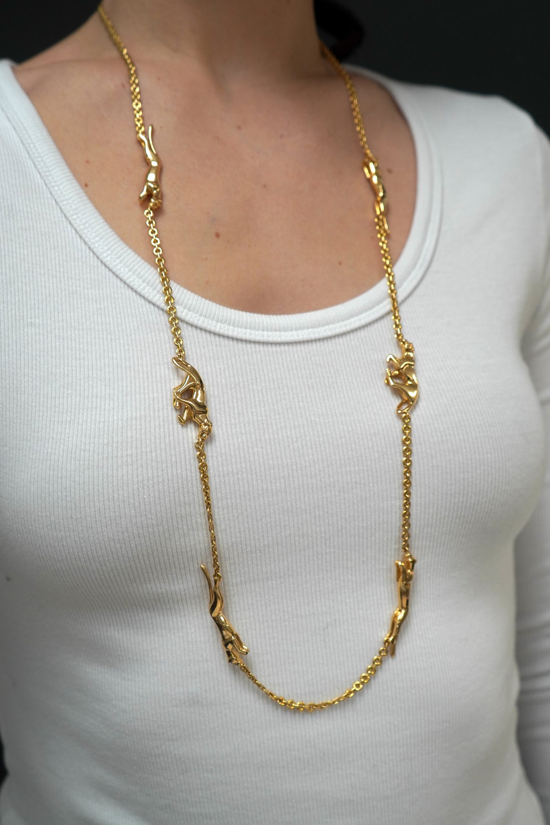 Cartier 18k Gold Panthere 6 Motif Chain Necklace