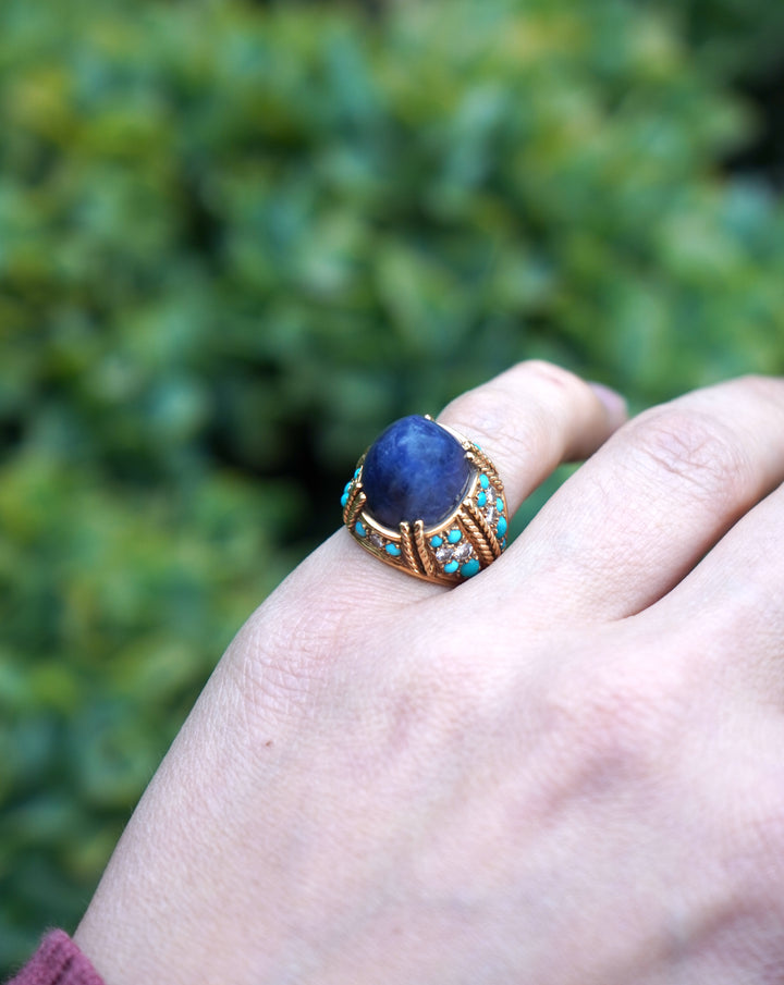 Tiffany & Co. 18k Gold Sodalite Turquoise Diamond French Ring