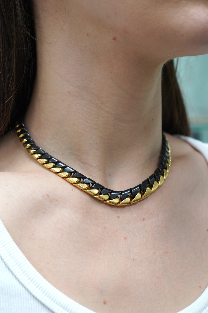 Vintage Bulgari 18k Yellow & Blackened Gold Curb link Chain Necklace