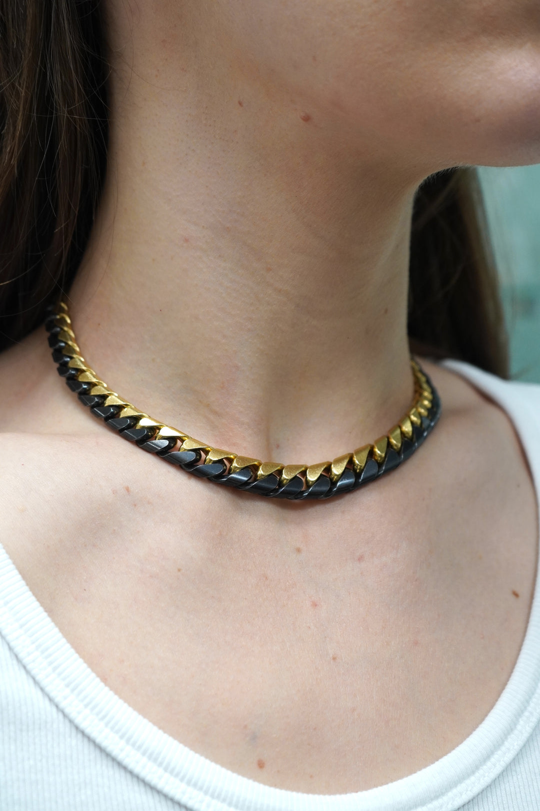 Vintage Bulgari 18k Yellow & Blackened Gold Curb link Chain Necklace