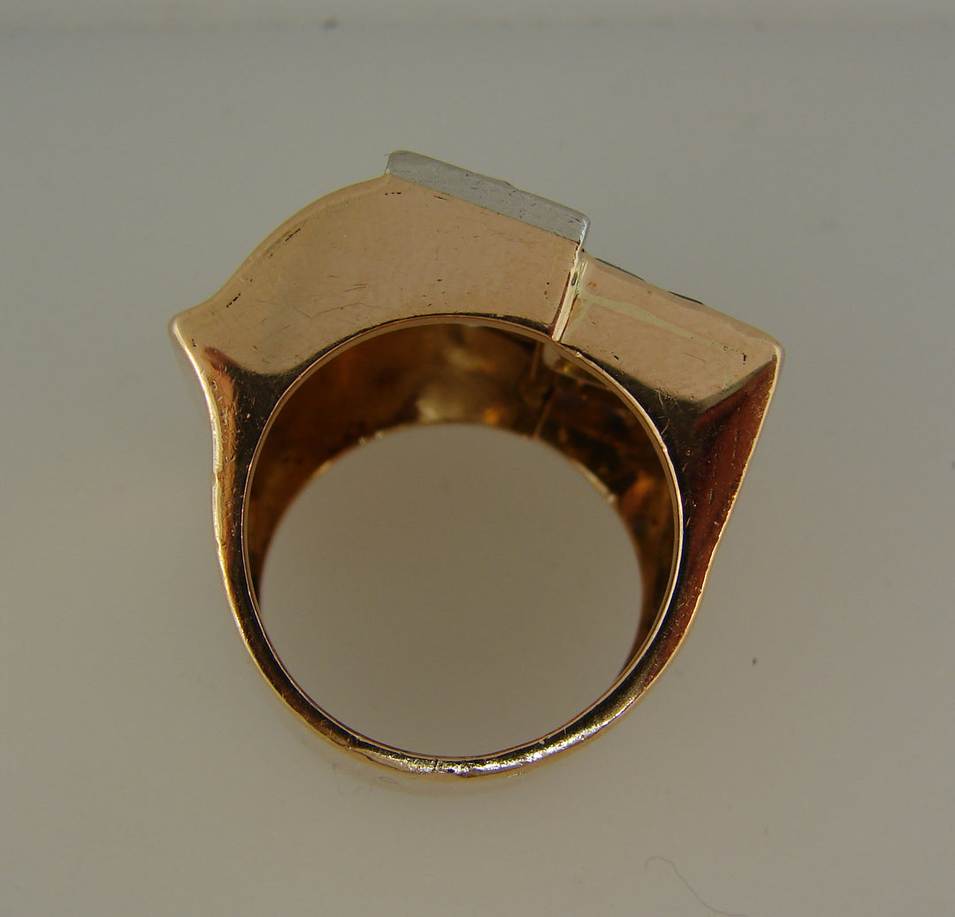 Diamond Sapphire Rose Gold Retro Ring, French 1940s