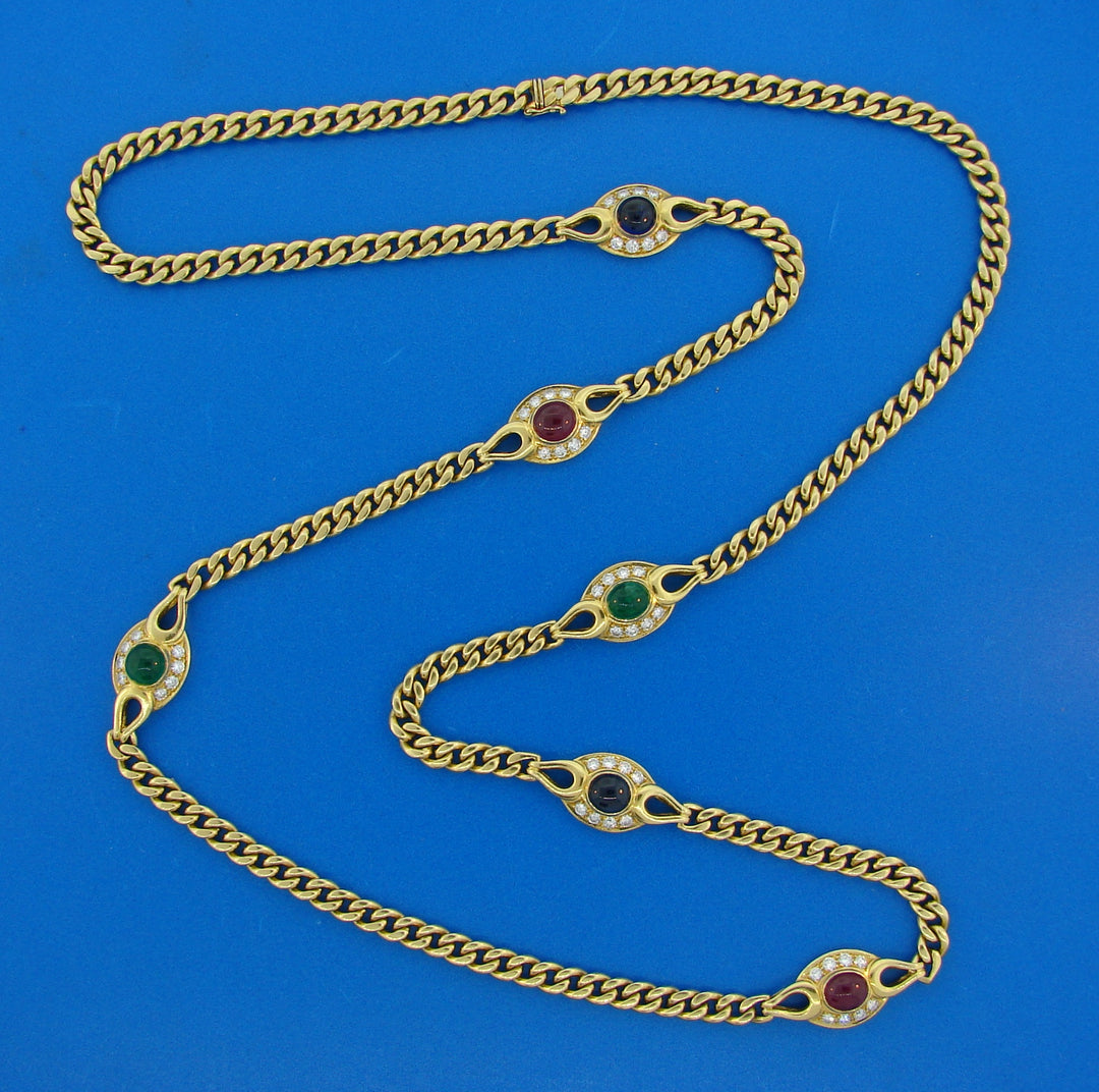 Vintage Fred Paris Necklace 18k Yellow Gold Gemstones Estate