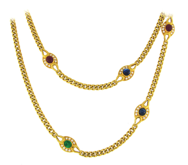 Vintage Fred Paris Necklace 18k Yellow Gold Gemstones Estate