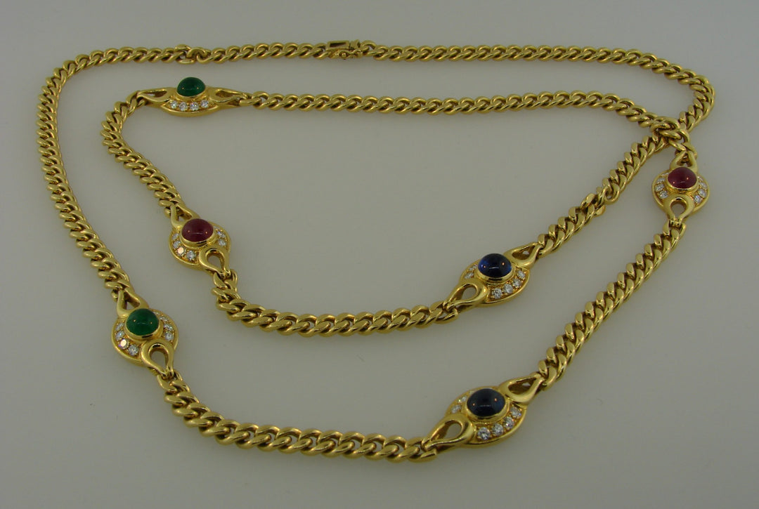 Vintage Fred Paris Necklace 18k Yellow Gold Gemstones Estate