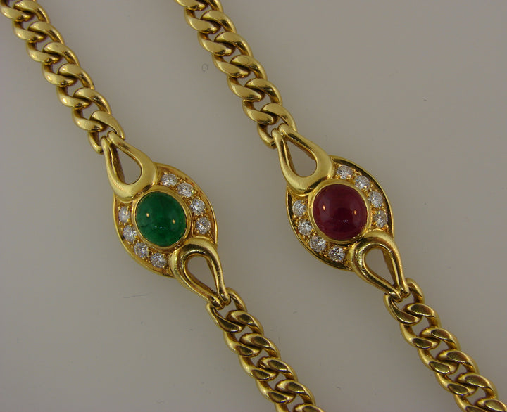 Vintage Fred Paris Necklace 18k Yellow Gold Gemstones Estate