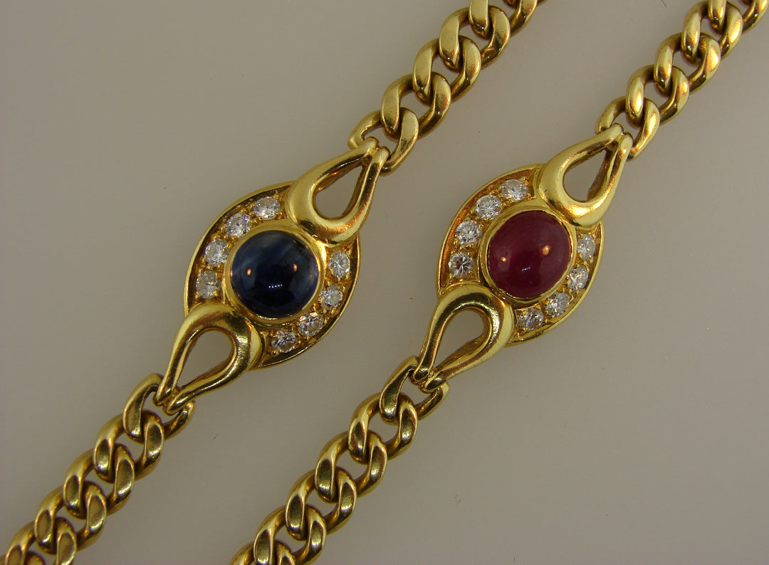 Vintage Fred Paris Necklace 18k Yellow Gold Gemstones Estate