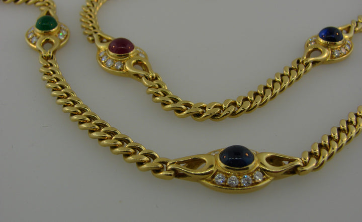 Vintage Fred Paris Necklace 18k Yellow Gold Gemstones Estate