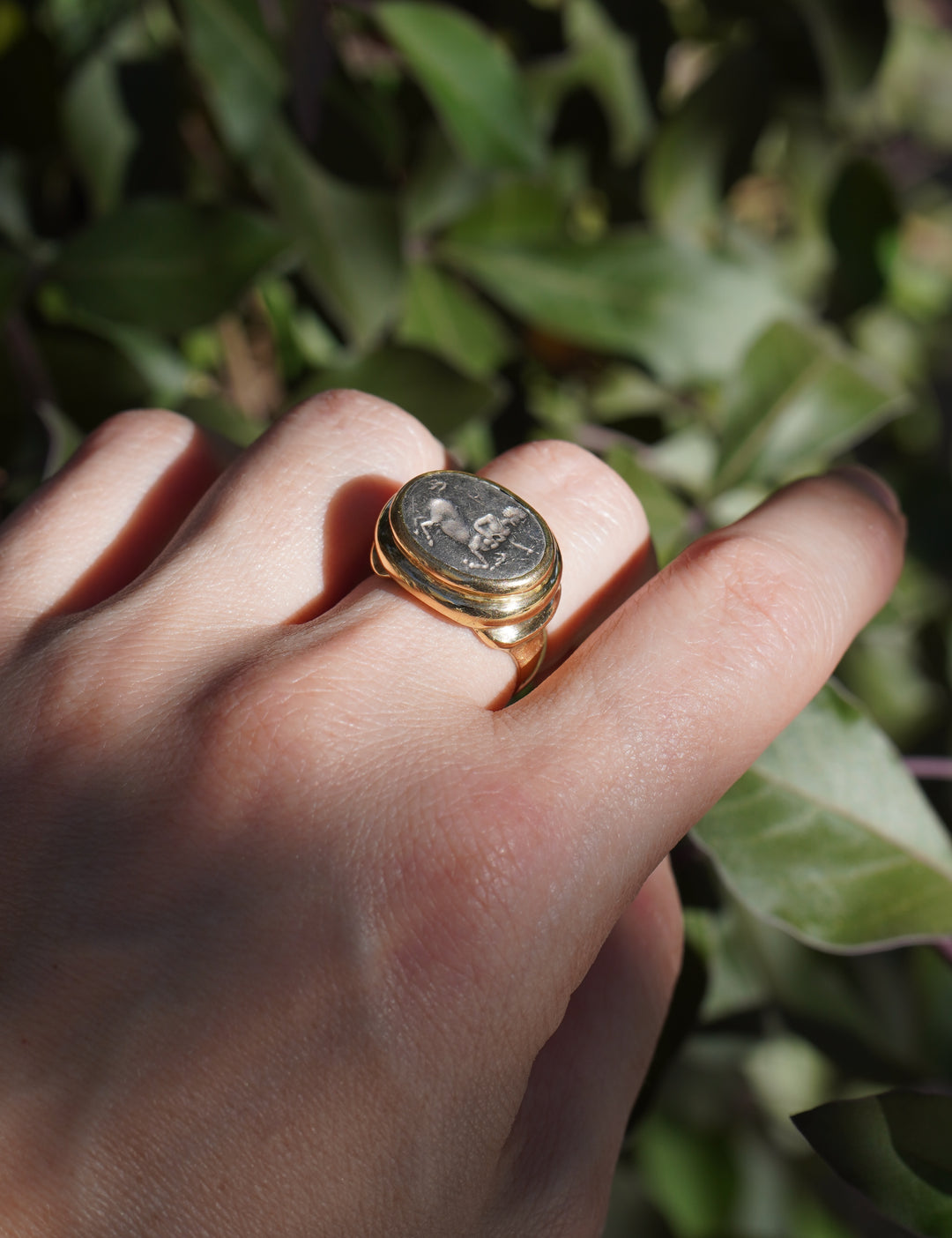 Vintage Bvlgari 18k Gold Ancient Silver Magna Grecia Centaur Bulgari Ring
