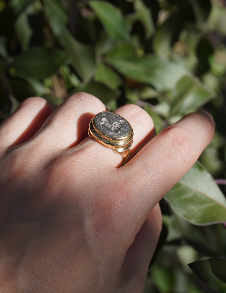 Vintage Bvlgari 18k Gold Ancient Silver Magna Grecia Centaur Bulgari Ring