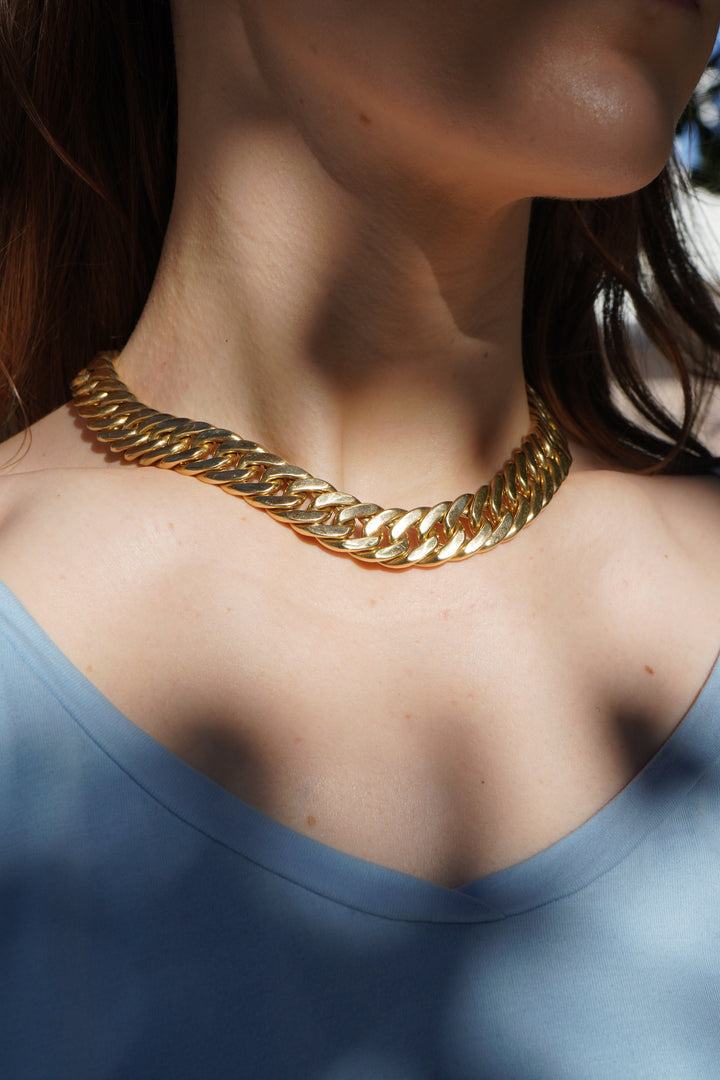 Vintage Carlo Weingrill Necklace 18k Gold Flat Curb Link Necklace