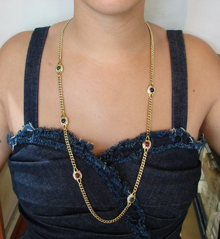 Vintage Fred Paris Necklace 18k Yellow Gold Gemstones Estate