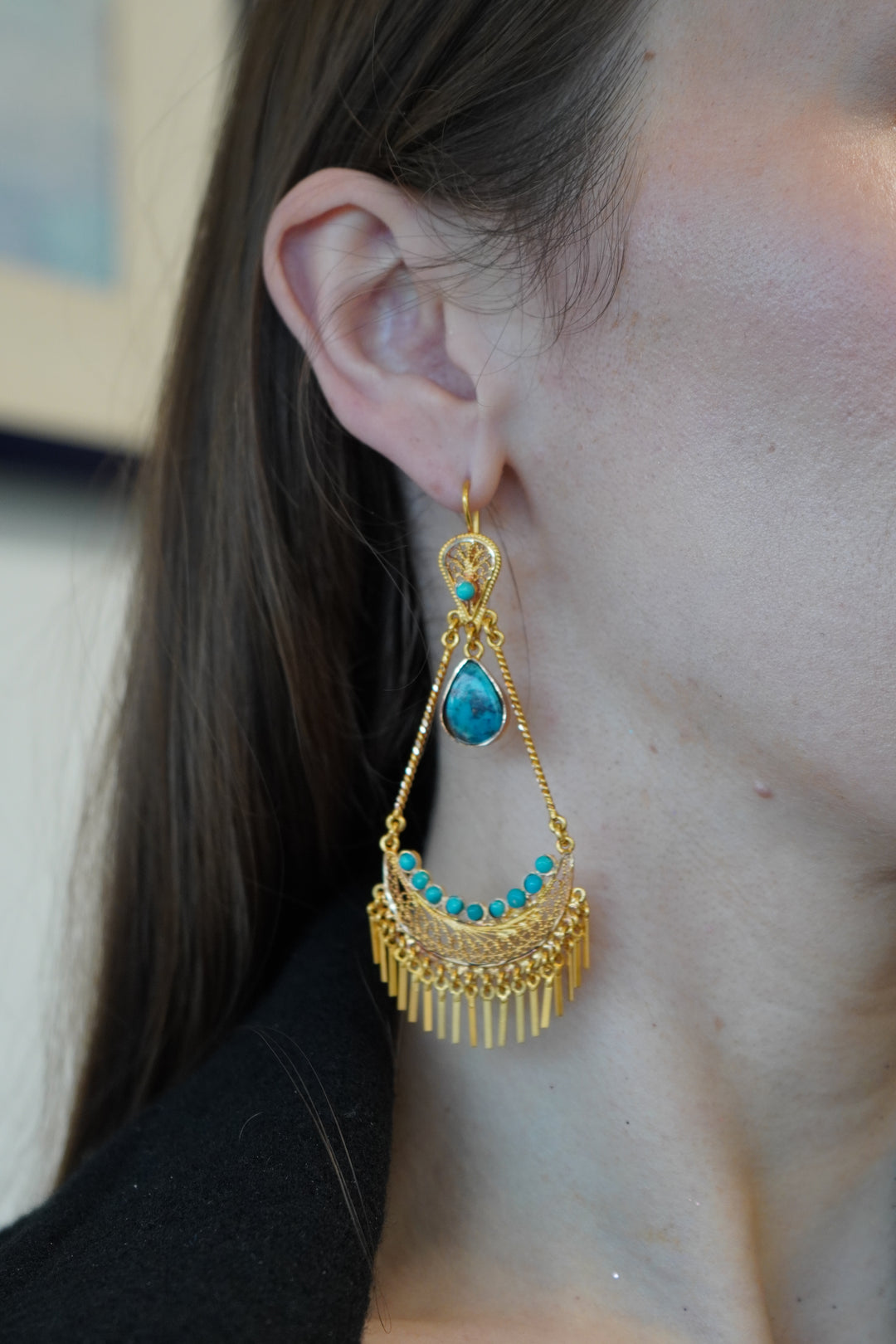 Vintage 18k Gold Turquoise Chandelier Earrings