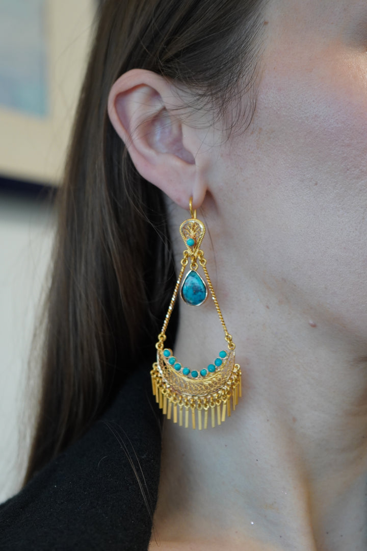 Vintage 18k Gold Turquoise Chandelier Earrings