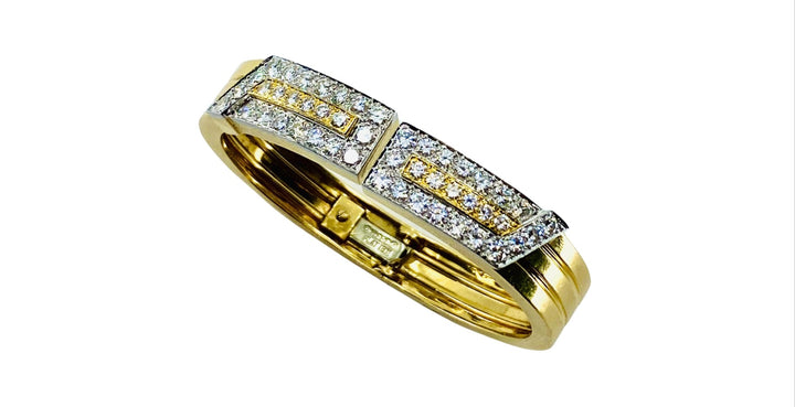 David Webb Gold Bracelet Platinum Diamond Bangle