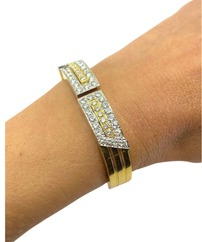 David Webb Gold Bracelet Platinum Diamond Bangle