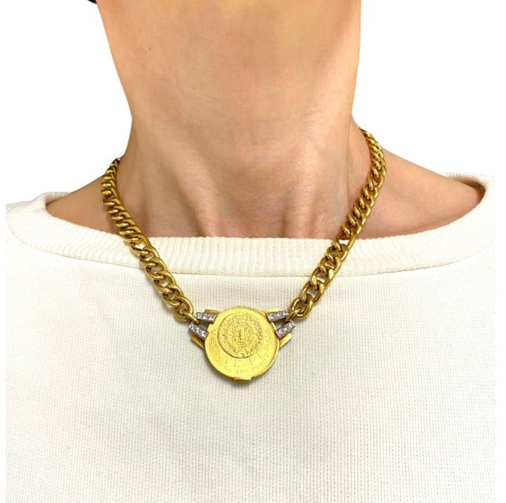 David Webb Gold Coin Necklace Diamond Veinte Pesos