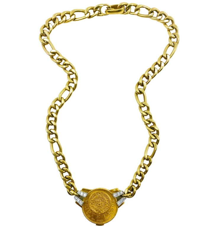 David Webb Gold Coin Necklace Diamond Veinte Pesos