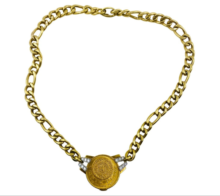 David Webb Gold Coin Necklace Diamond Veinte Pesos