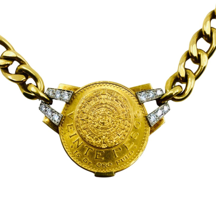 David Webb Gold Coin Necklace Diamond Veinte Pesos