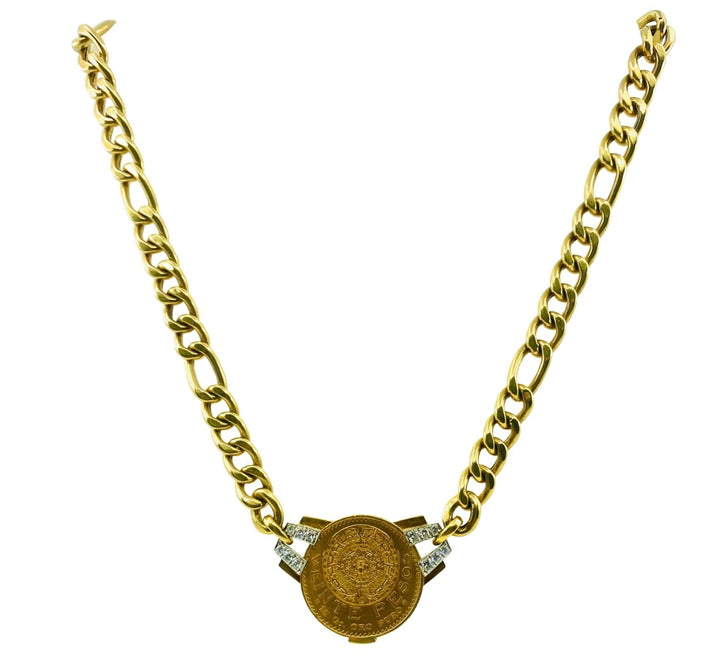 David Webb Gold Coin Necklace Diamond Veinte Pesos