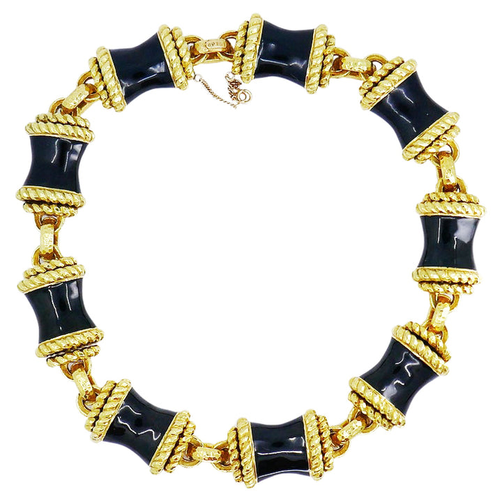 David Webb Gold Necklace Black Enamel Diamond Coral Stud