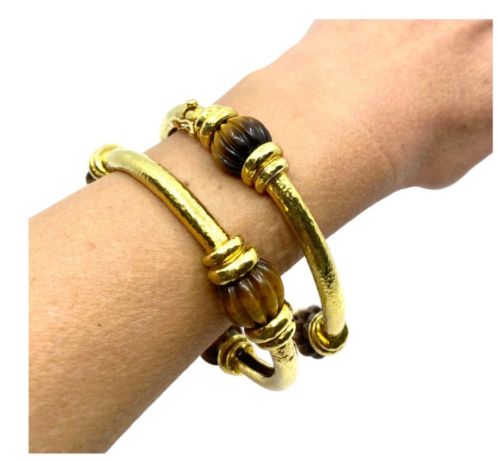 David Webb Pair of Bracelets Gold Tiger's Eye