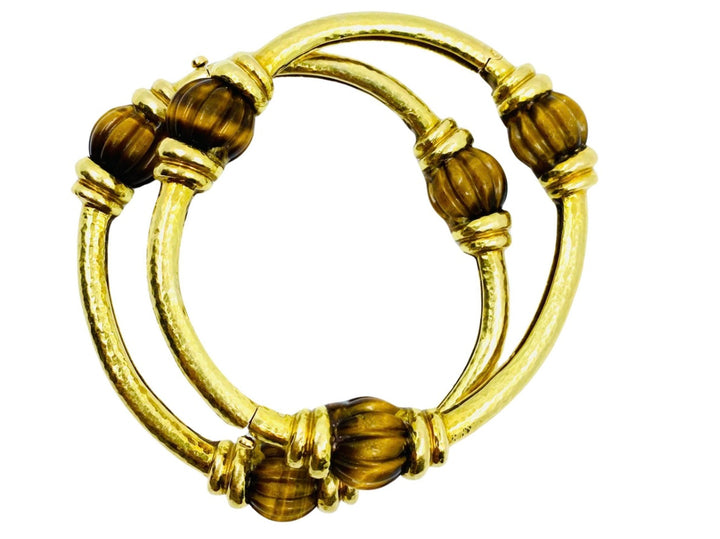 David Webb Pair of Bracelets Gold Tiger's Eye