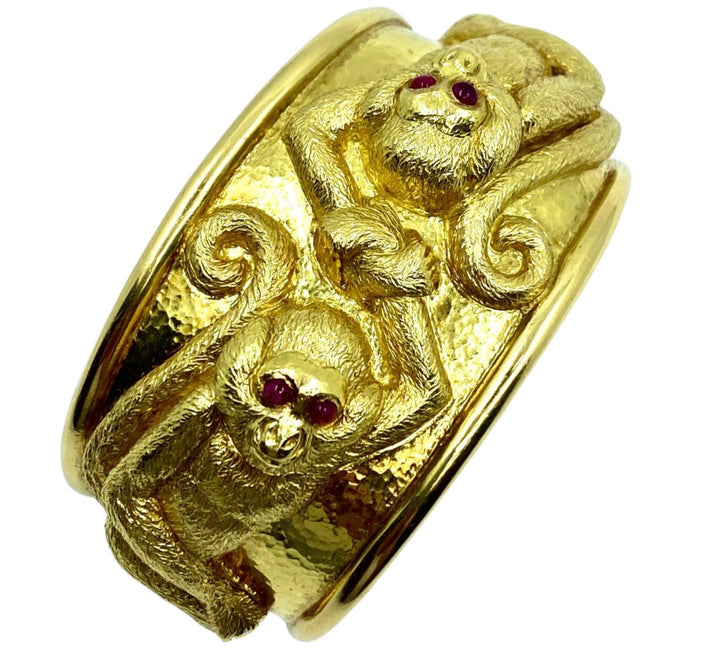 David Webb RepoussŽ Monkey Cuff 18k Gold Ruby