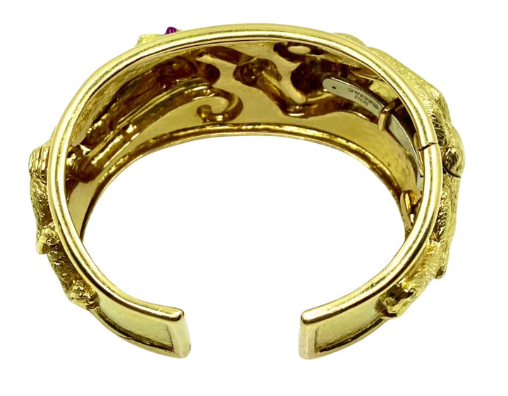 David Webb RepoussŽ Monkey Cuff 18k Gold Ruby