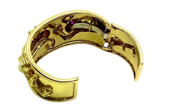 David Webb RepoussŽ Monkey Cuff 18k Gold Ruby