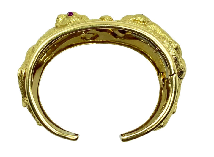 David Webb RepoussŽ Monkey Cuff 18k Gold Ruby