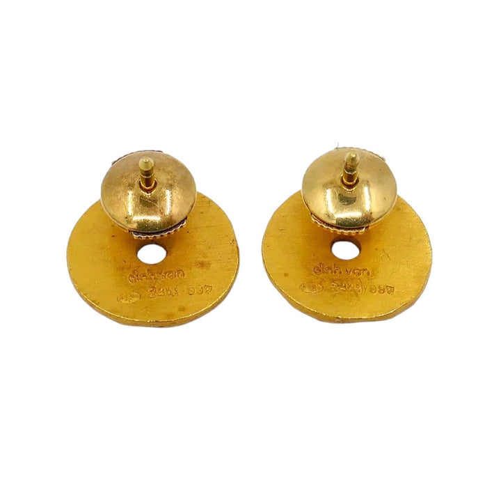 Vintage Dinh Van Hammered 24k Gold Button Earrings