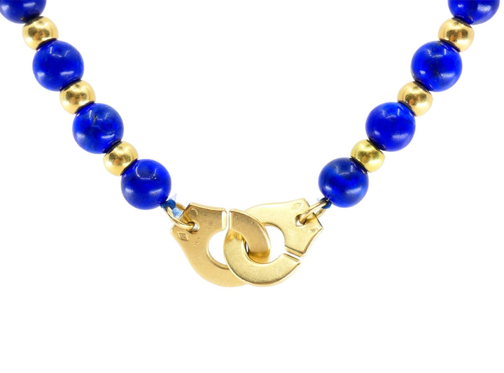 Vintage Jean Dinh Van Lapis Lazuli Bead Gold Menottes Necklace