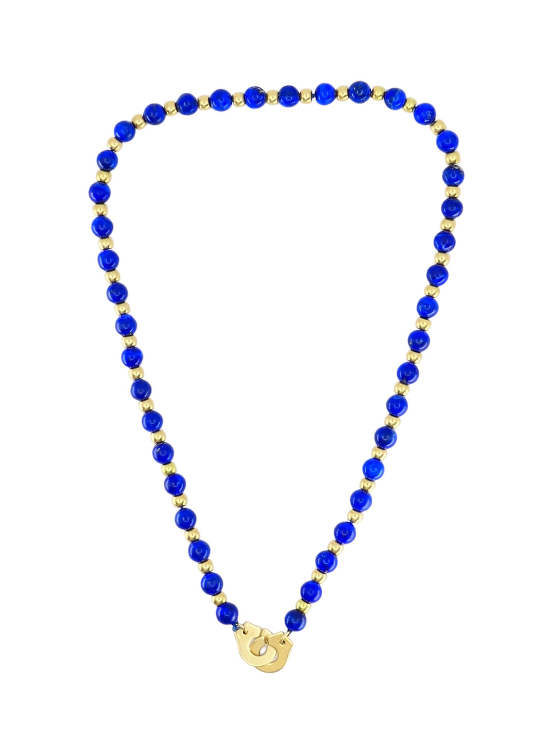 Vintage Jean Dinh Van Lapis Lazuli Bead Gold Menottes Necklace