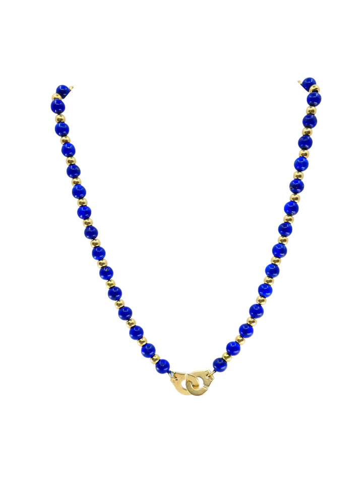 Vintage Jean Dinh Van Lapis Lazuli Bead Gold Menottes Necklace