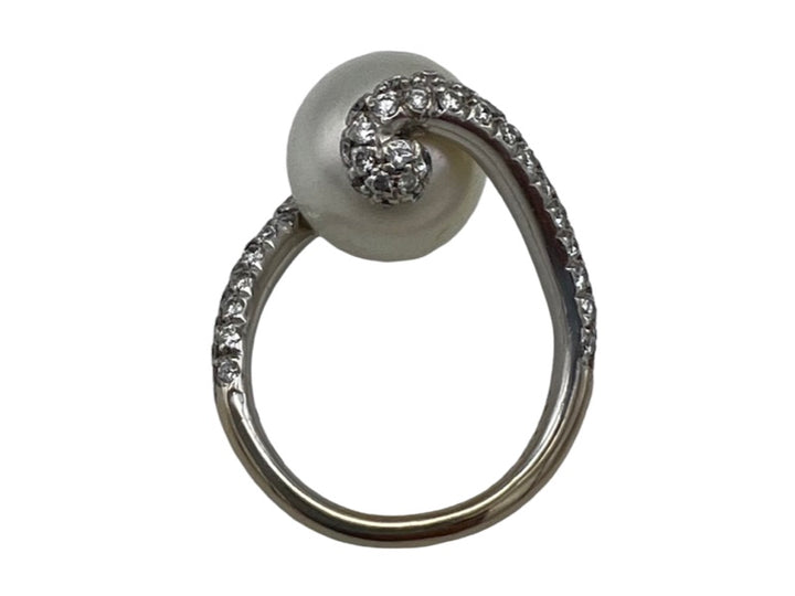 Mikimoto Pearl Gold Cocktail Ring, Diamond 18k White Gold