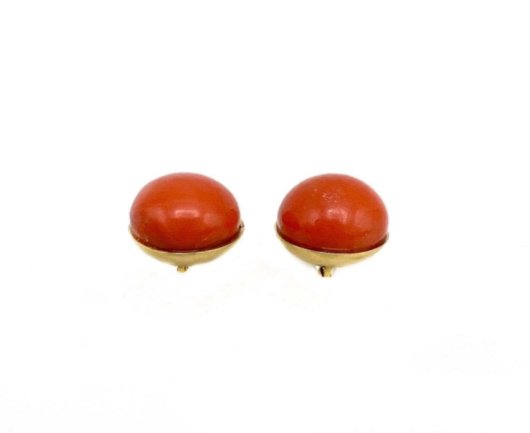 Victorian Yellow Gold Coral and Diamond Earrings