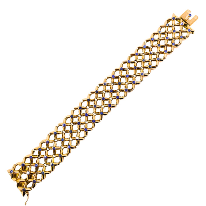 Boucheron 18k Gold Sapphire Wide Mesh Bracelet