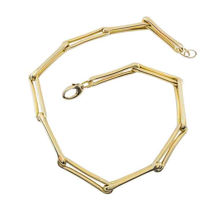 14k Gold Italian Elongated Bar Link Chain Necklace
