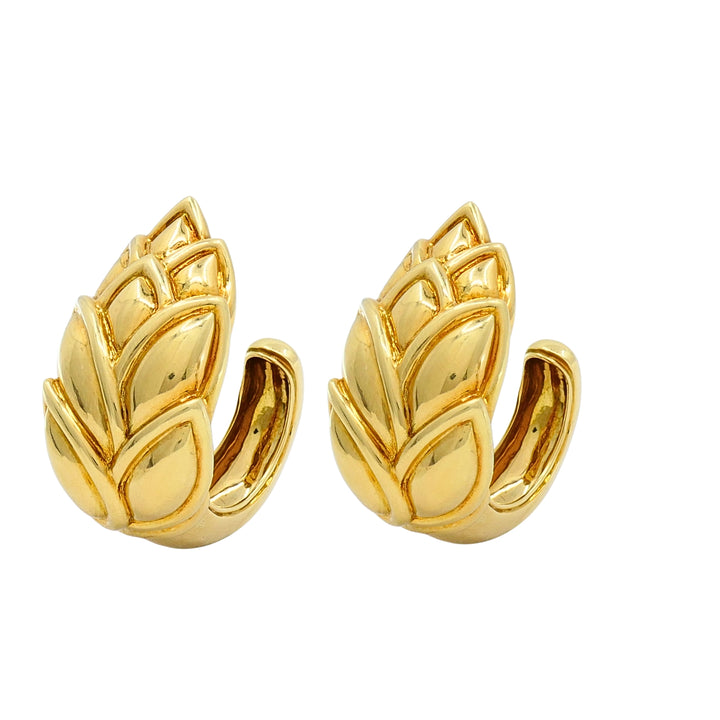 René Boivin 18k Gold Sculpted Foliate Hoop Earrings, 1970s