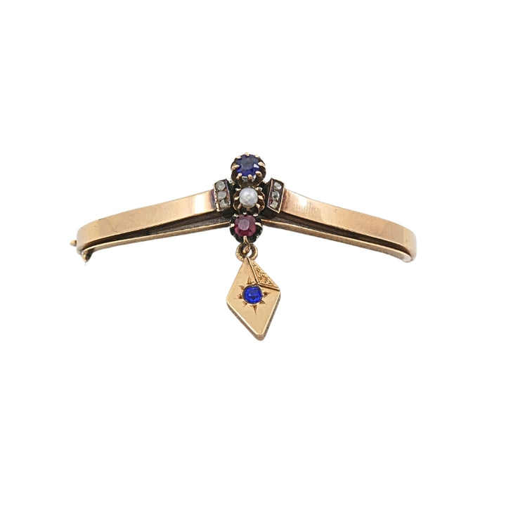 Victorian 14k Gold Gemstone Bangle Bracelet